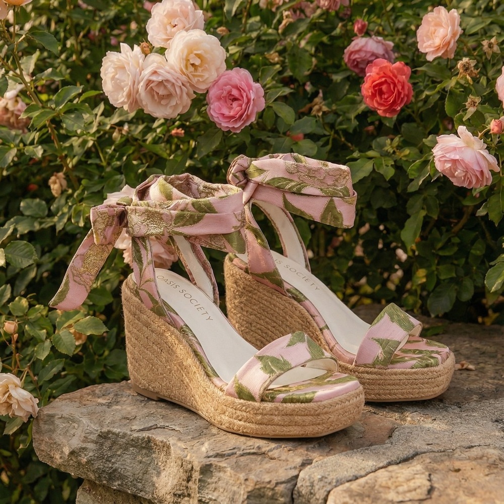Rose Garden Floral Espadrille Wrap Wedge Sandals - Oasis Society - Picture 7 of 7